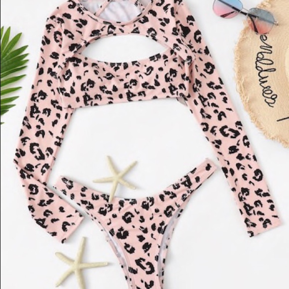 Leopard print 3 piece swimsuit